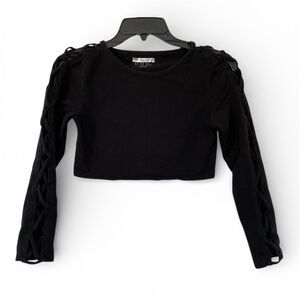 Forever 21 Activewear Criss Cross Arm Long Sleeves Black Crop Top Women's Size M